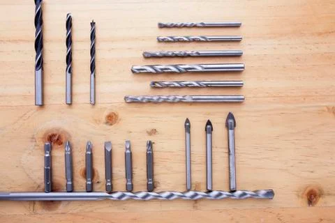 Difference countersinks on the table Stock Photos