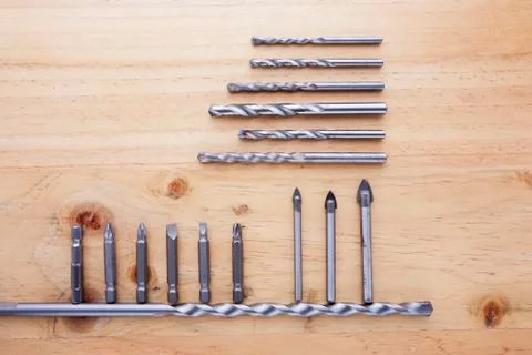 Difference countersinks on the table Stock Photos