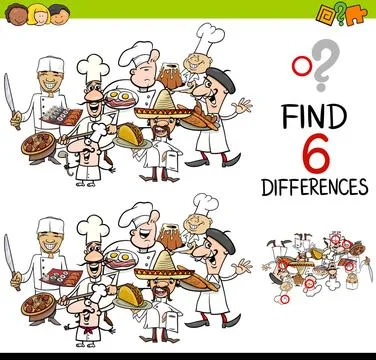 Difference game with chefs Cartoon Illustration of Finding the Difference ... Foto stock