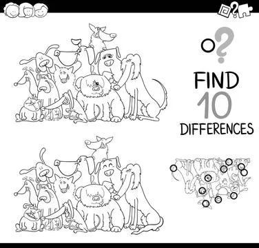 Difference game for coloring Black and White Cartoon Illustration of Findi... Foto stock