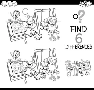 Difference game coloring page Black and White Cartoon Illustration of Find... Foto stock