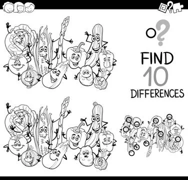 Difference game coloring page Black and White Cartoon Illustration of Find... Foto stock