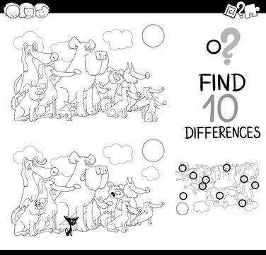 Difference game coloring page Black and White Cartoon Illustration of Find... Foto stock