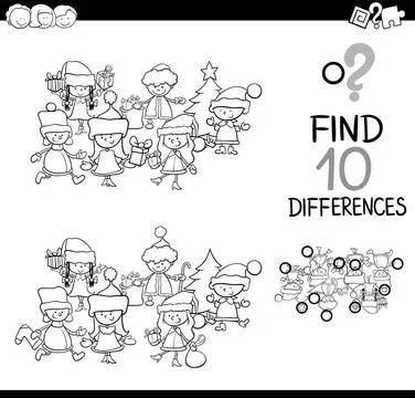 Difference game coloring page Black and White Cartoon Illustration of Find... Foto stock