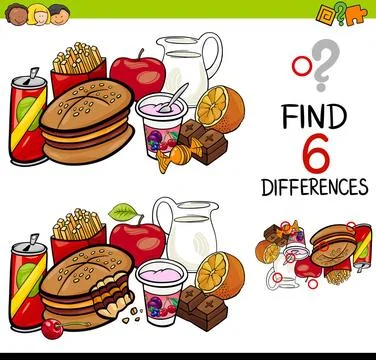 Difference game with food objects Cartoon Illustration of Finding the Diff... Foto stock