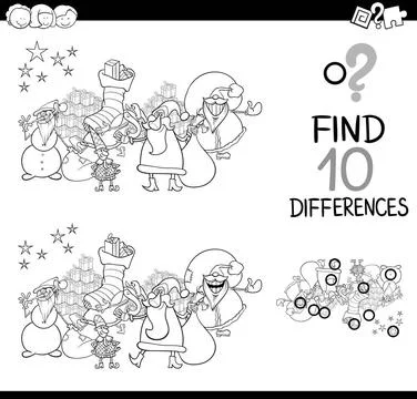 Difference game with santa for coloring Black and White Cartoon Illustrati... Foto stock
