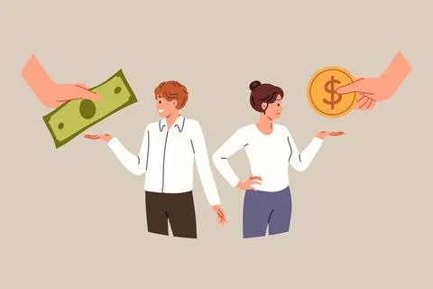 Difference in salary is caused by receiving different money for performing Stock Illustration