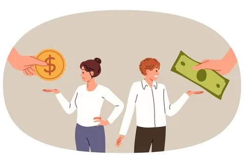 Difference in salary is caused by receiving different money for performing Stock Illustration