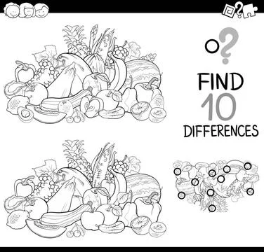 Difference task with food objects Black and White Cartoon Illustration of ... Foto stock