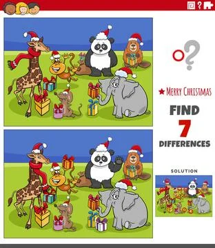 Differences activity with animal characters on Christmas time Cartoon illu... Stock Photos