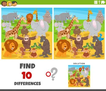 Differences activity with cartoon animals characters group Stock Illustration