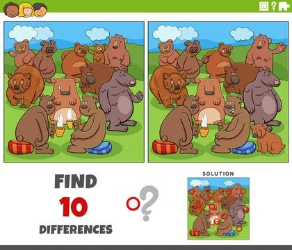 Differences activity with cartoon bears animal characters group Cartoon il... Stock Photos