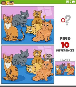 Differences activity with cartoon cats characters group Cartoon illustrati... Stock Photos