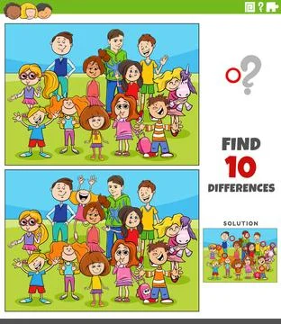 Differences activity with cartoon children characters group Cartoon illust... Stock Photos