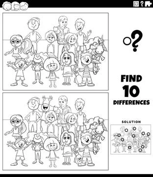 Differences activity with cartoon children coloring page Black and white c... Stock Photos