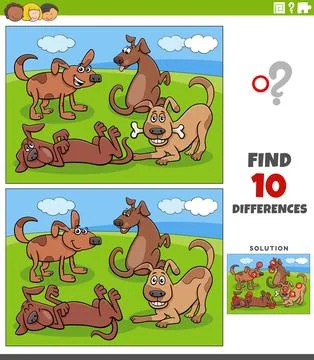 Differences activity with cartoon dogs animal characters Stock Illustration