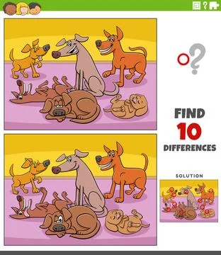 Differences activity with cartoon dogs characters group Cartoon illustrati... Stock Photos