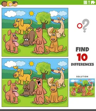 Differences activity with cartoon dogs characters group Cartoon illustrati... Stock Photos