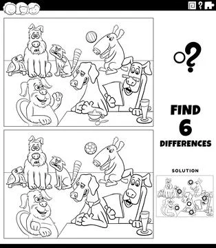 Differences activity with cartoon dogs coloring page Stock Illustration