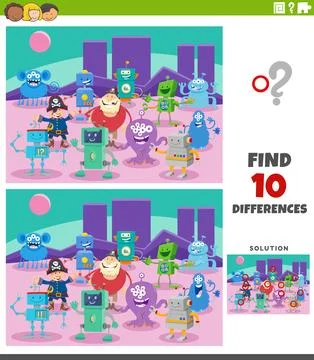 Differences activity with cartoon fantasy characters group Stock Illustration