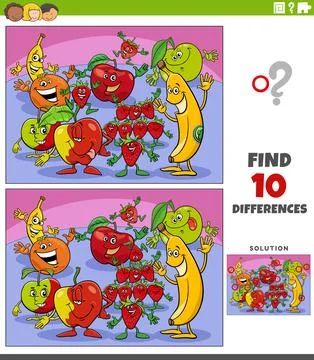 Differences activity with cartoon fruit characters Stock Illustration