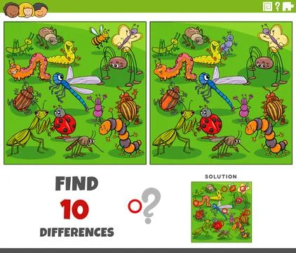 Differences activity with cartoon insects animal characters Stock Illustration