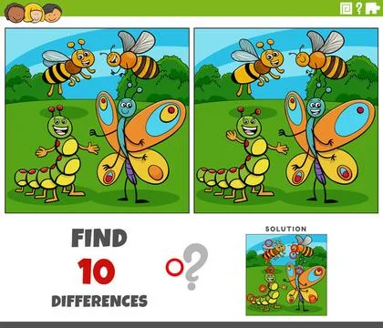 Differences activity with cartoon insects animal characters Cartoon illust... Stock Photos
