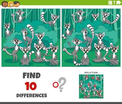 Differences activity with cartoon lemurs animal characters group Stock Illustration