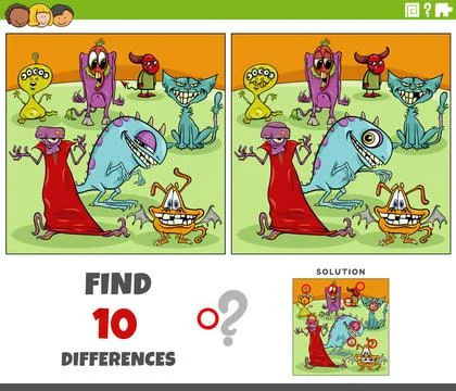 Differences activity with cartoon monsters fantasy characters Cartoon illu... Stock Photos
