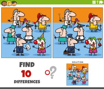 Differences activity with cartoon people of different professions Cartoon ... Stock Photos