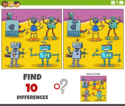 Differences activity with cartoon robots characters Stock Illustration