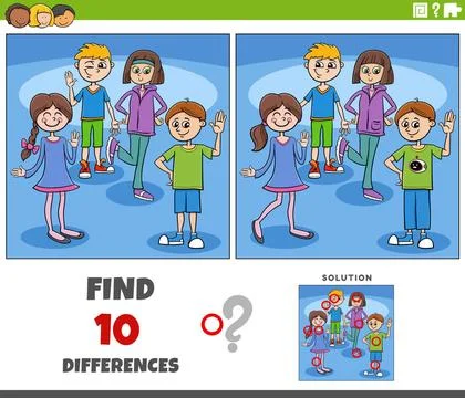 Differences activity with cartoon school children characters Cartoon illus... Stock Photos