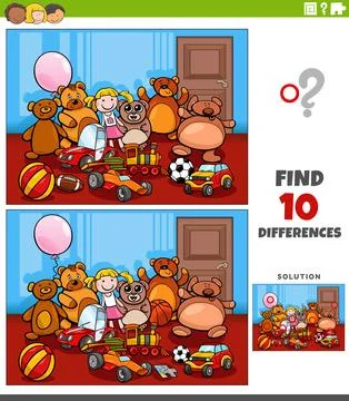 Differences activity with cartoon toys characters Stock Illustration