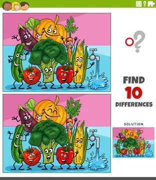 Differences activity with cartoon vegetable characters Cartoon illustratio... Stock Photos