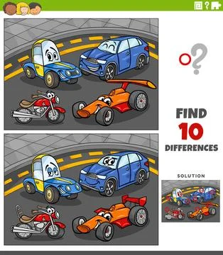 Differences activity with cartoon vehicle characters Illustrazione stock