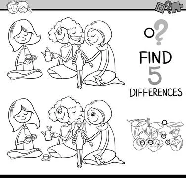 Differences activity for coloring Black and White Cartoon Illustration of ... Stock Photos