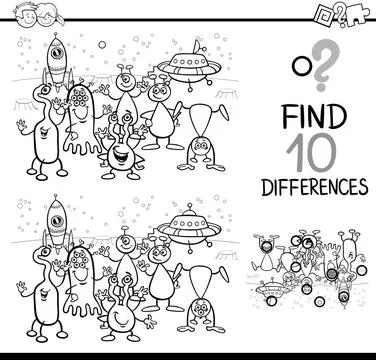 Differences activity for coloring Black and White Cartoon Illustration of ... Stock Photos