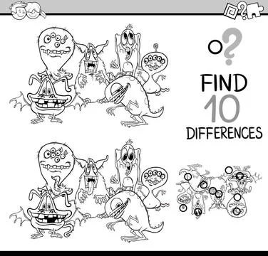 Differences activity for coloring Black and White Cartoon Illustration of ... Stock Photos