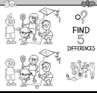 Differences activity coloring book Black and White Cartoon Illustration of... Stock Photos