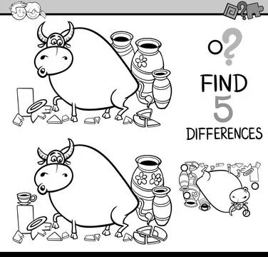 Differences activity coloring book Black and White Cartoon Illustration of... Stock Photos