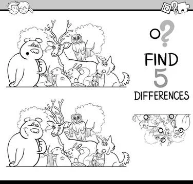 Differences activity coloring book Black and White Cartoon Illustration of... Stock Photos