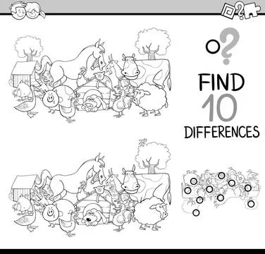 Differences activity coloring book Black and White Cartoon Illustration of... Stock Photos