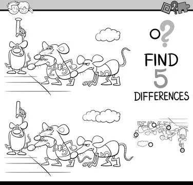 Differences activity coloring book Black and White Cartoon Illustration of... Stock Photos