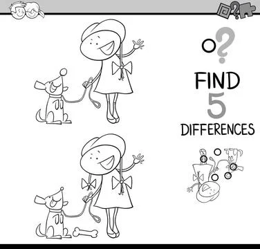 Differences activity coloring book Black and White Cartoon Illustration of... Stock Photos