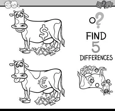 Differences activity coloring page Black and White Cartoon Illustration of... Stock Photos