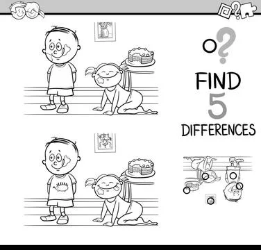 Differences activity coloring page Black and White Cartoon Illustration of... Stock Photos