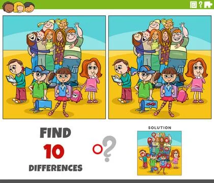 Differences activity with funny cartoon pupils and students Cartoon illust... Stock Photos