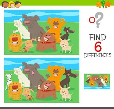 Differences activity game with cartoon dogs Cartoon Illustration of Find t... Stock Photos