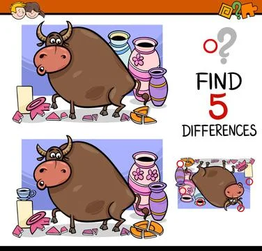 Differences activity for kids Cartoon Illustration of Finding Differences ... Foto stock