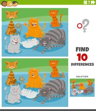 Differences activity task with cartoon cats animal characters Stock Illustration